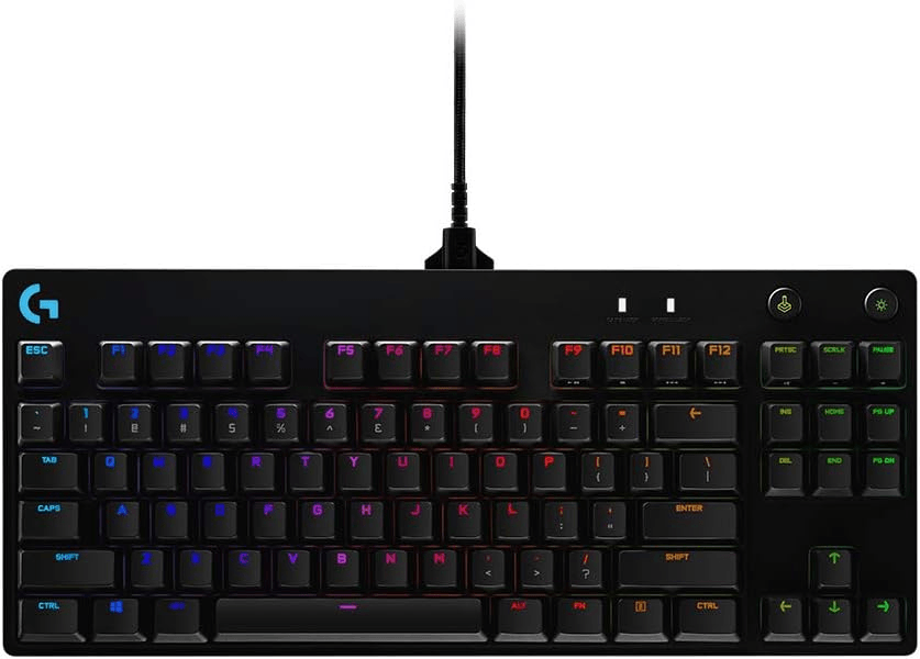 Teclado Mecânico Gamer Logitech G PRO RGB LIGHTSYNC | com Layout US, Design TKL, Cabo Destacável, Switch Exclusivo GX Blue Clicky