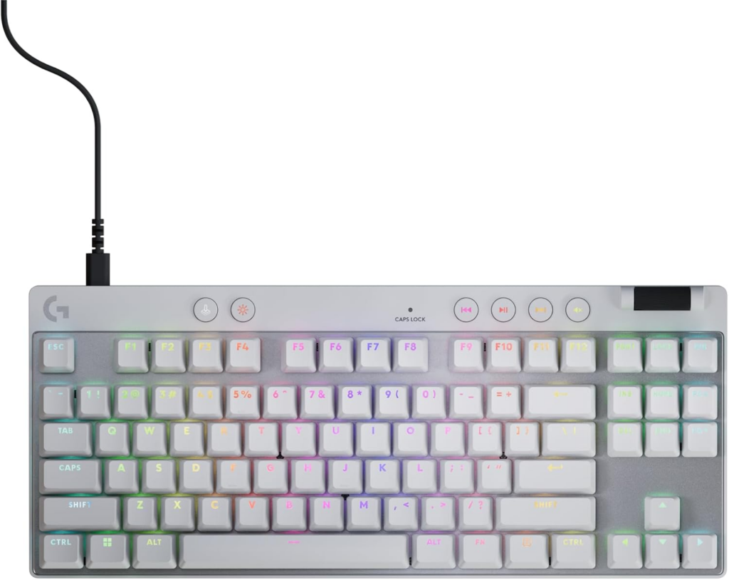 Teclado Gamer Logitech G PRO X TKL RAPID com Fio, RGB LIGHTSYNC, Branco | com Layout US, Switches Magnético-analógicos, Modo Rapid Trigger, Acionamento Ajustável