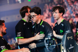 LOUD react on stage after their victory during VALORANT Champions Shanghai