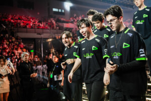 LOUD react on stage after their victory during VALORANT Champions Shanghai 2