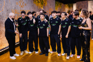 Esports caster Goldenboy (L) LOUD with Franki at the gold carpet during VALORANT Champions Shanghai